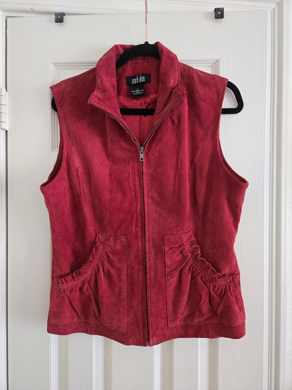 Women's Red Leather Sleeveless Zip-Front Vest